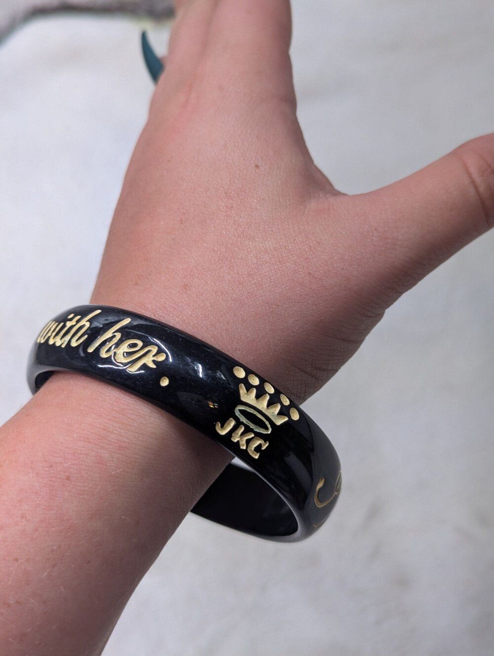 JKC Black Bangle Bracelet with Crown and Text I Found My Inner B*tch size 8